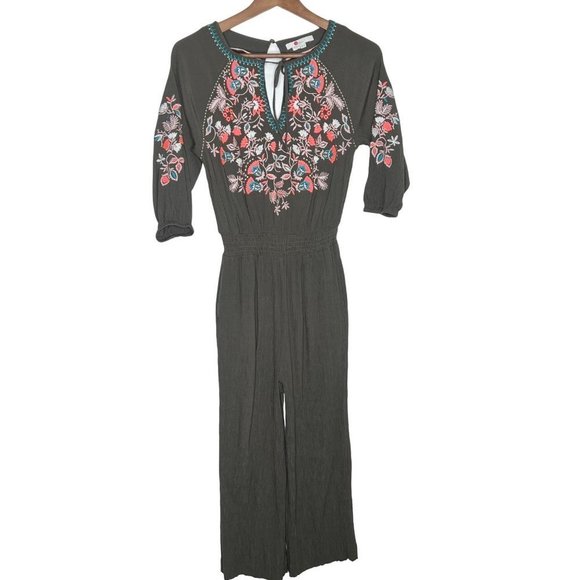BODEN Natalie Floral Embroidered Green Cropped Jumpsuit Womens Sz.4 - Picture 2 of 12